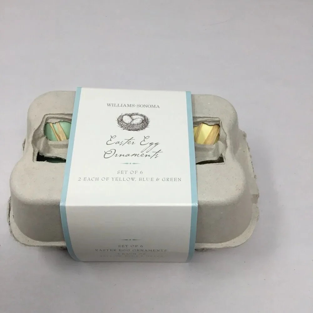 Set of 6 Williams Sonoma Real Eggshell Handblown & Dipped Easter Egg Ornaments
